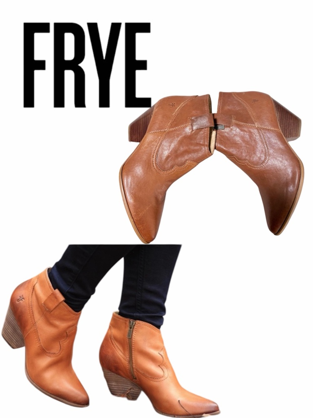 Frye Women's Reina Leather Ankle Booties in Cognac size 9 women’s